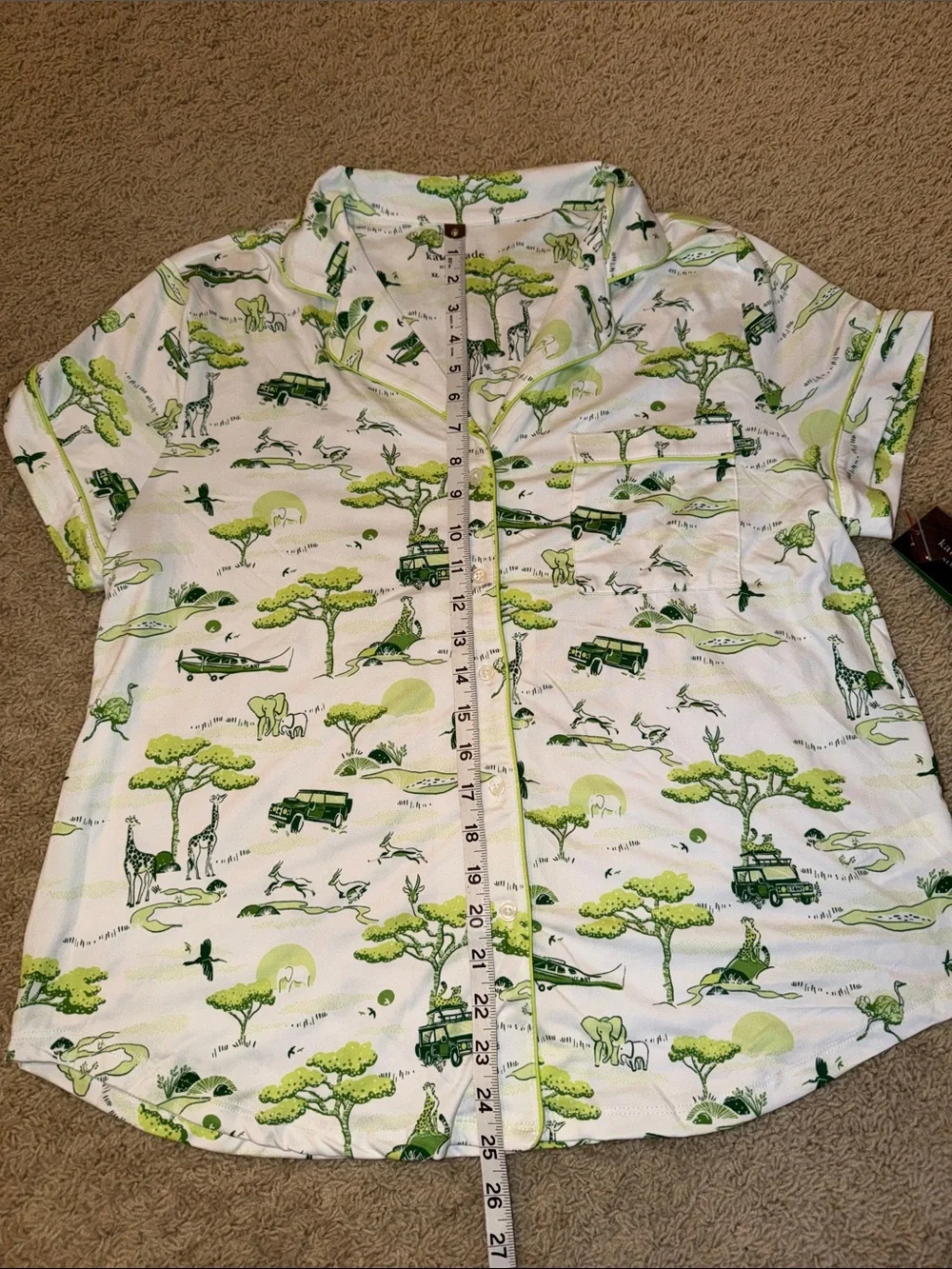 kate spade White Pajama Set with Lime Green Safari Print